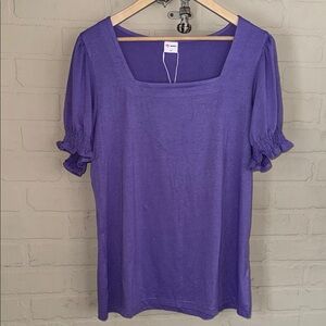 Purple Square Neck Women's Top xl stretch ruffled sleeve Wiholl Amazon brand NEW